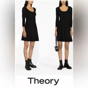 Theory Flared Mini Dress in Crepe Knit  Black Size M Orig. $495 NWT
